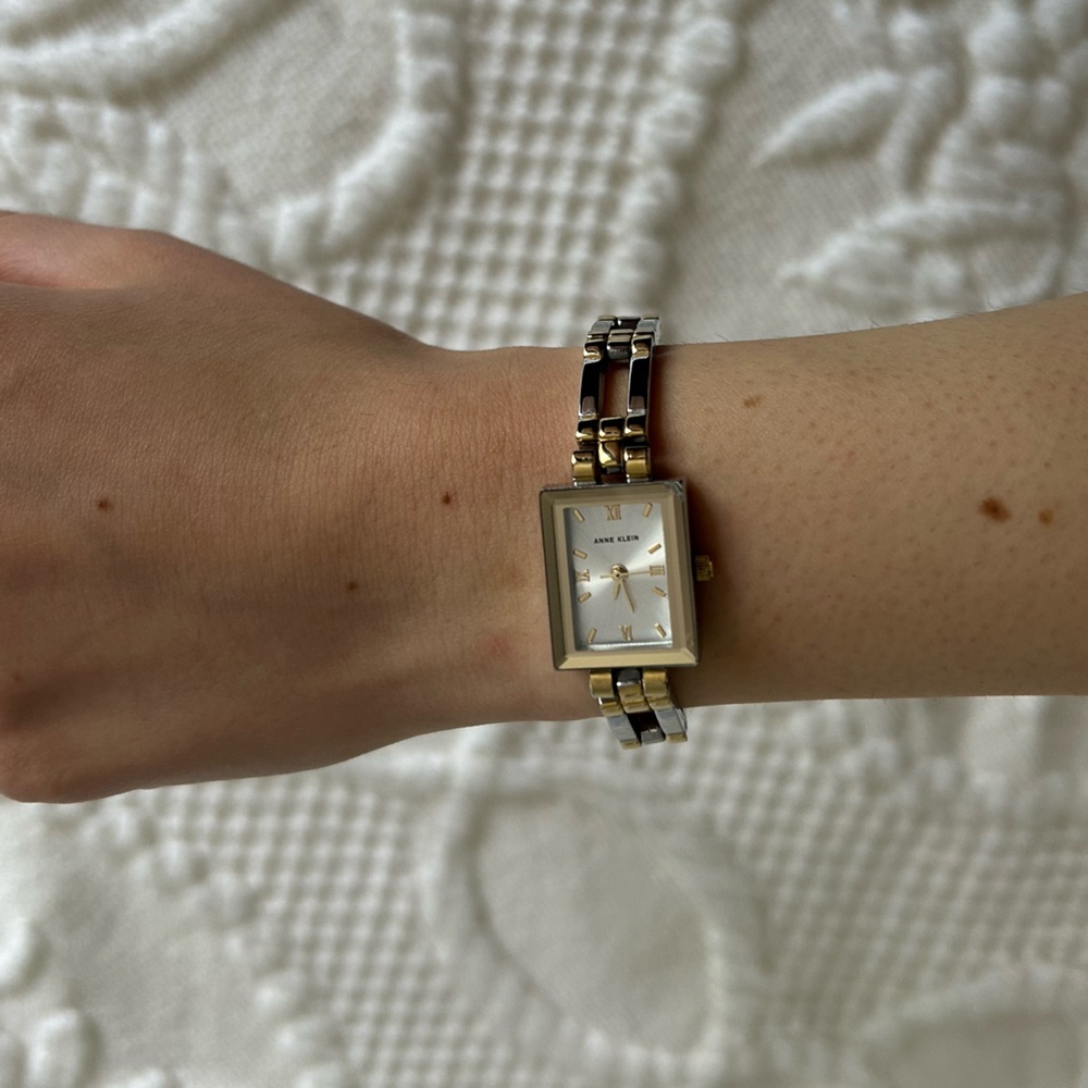 Anne Klein Silver and Gold Rectangular Watch